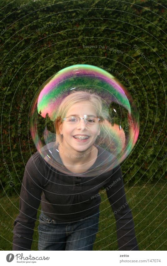 soap bubble Soap bubble Visual spectacle Play of colours Playing Rainbow Face Sphere reflections
