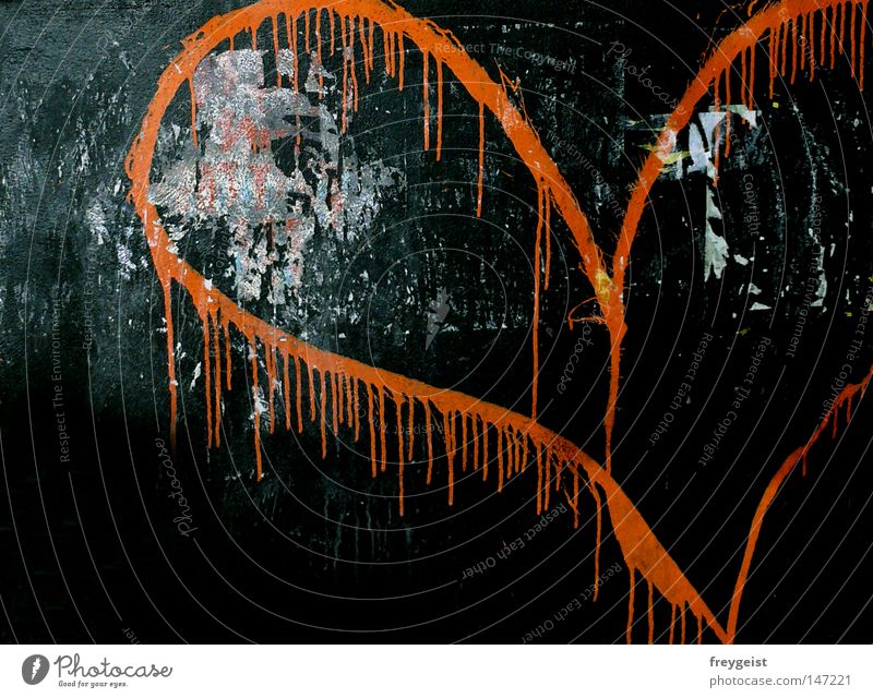 Neon Love Neon light Wall (building) Confession Graffiti Mural painting Heart Orange Colour anni k. Daub