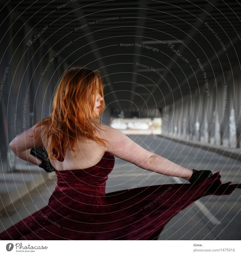 anastasia Feminine 1 Human being Art Dance Dancer Bridge Tunnel Dress Gloves Red-haired Long-haired Esthetic Elegant pretty Watchfulness Life Disciplined