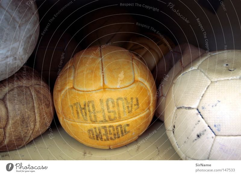 6 [old leather] Sports Ball sports Foot ball Old Broken Brown Orange White Shabby School sport Worn out Level Invalided out Defective Hand ball Colour photo