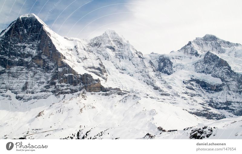 Monk, Eiger, Virgin White Bright Background picture Peak Glacier Ski tour Mountain Alps Swiss Alps Snow Ice Weather Meteorology Mountaineering Climbing