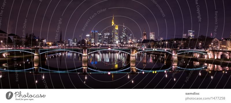 Frankfurt Main skyline at night Winter House (Residential Structure) Office Financial institution Business Architecture Landscape Water Sky Clouds River bank