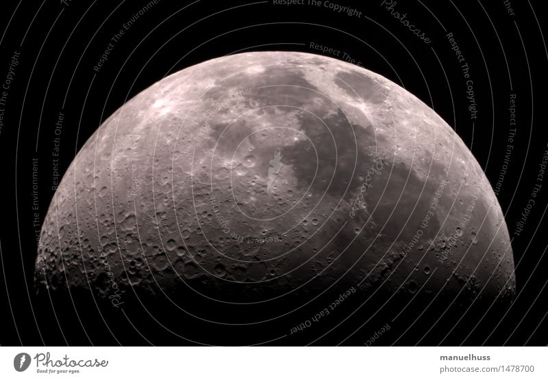 crescent Science & Research Astronautics Night sky Moon crater Half moon Dark terminator Telescope Zoom effect Detail Large Black White Humble Respect Universe