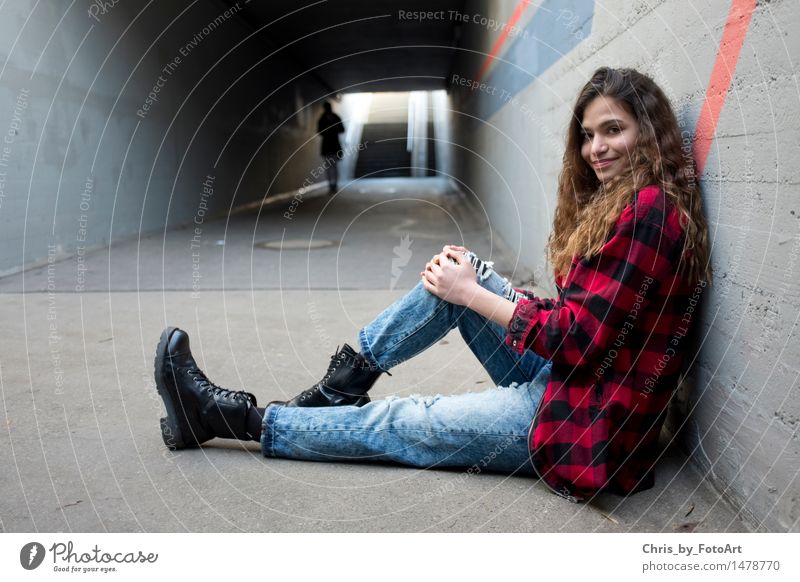 chris_by_photoart Young woman Youth (Young adults) Woman Adults 2 Human being 13 - 18 years Esslingen district Underpass Wall (barrier) Wall (building) Stairs