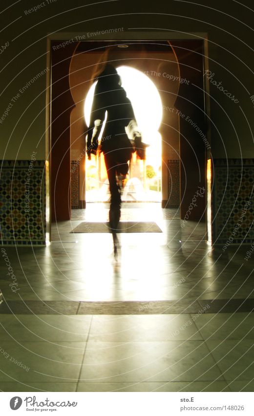 Way to the source Going To go for a walk Passage Tunnel Manmade structures Near and Middle East The Orient Lady Woman Human being Round Reflection Pattern