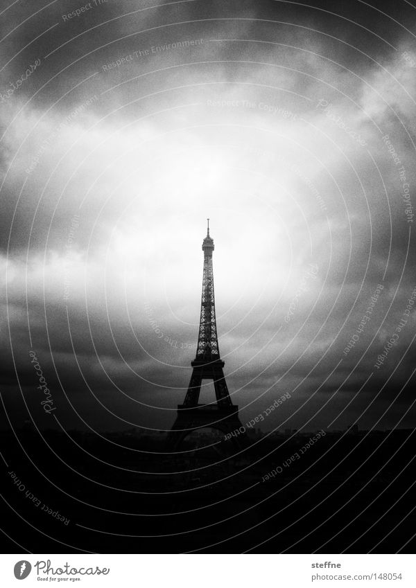 3..2..1..TAKEOFF! Paris France Eiffel Tower World exposition Clouds Dark Threat Rocket Lift-off Extraterrestrial Impressive Black White Point Landmark
