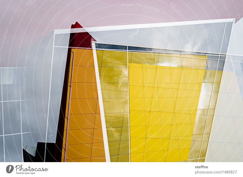 A question of perspective Facade Sharp-edged Double exposure Yellow Orange Line Colour photo Multicoloured Exterior shot Experimental Abstract Pattern