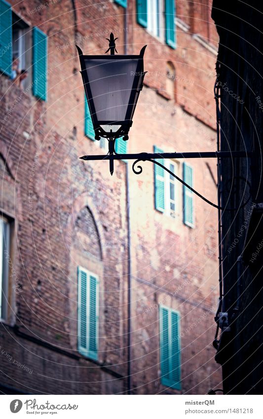 Lane light. Art Esthetic Mediterranean Lantern Architecture Romance Lure of the big city Lamp Medieval times Italy Tuscany Colour photo Multicoloured