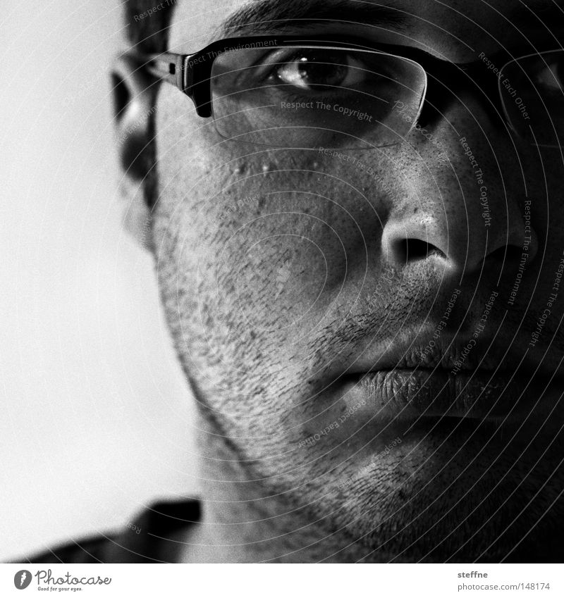 350 views Portrait photograph Self portrait Guy Eyeglasses Designer stubble Unshaven Man chapped lips badly shaved steffne
