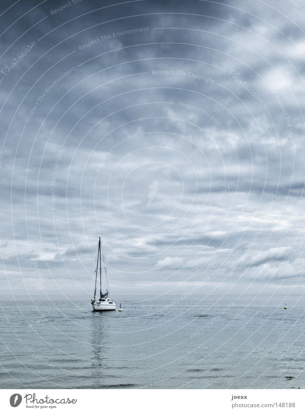 arrived Chained up Come Bad weather Watercraft Loneliness Relaxation Sky Horizon Mast Ocean Calm Lake Sailboat Sailing ship Sailing trip Sailing yacht Clouds