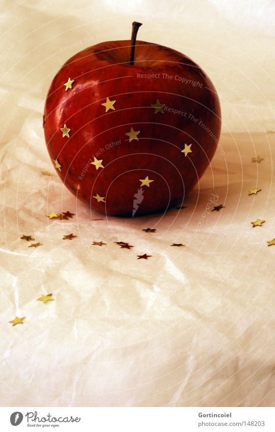 Apple and stars Winter Feasts & Celebrations Decoration Glittering Red Christmas decoration Pensive Baked apple Glimmer Star (Symbol) Christmas & Advent