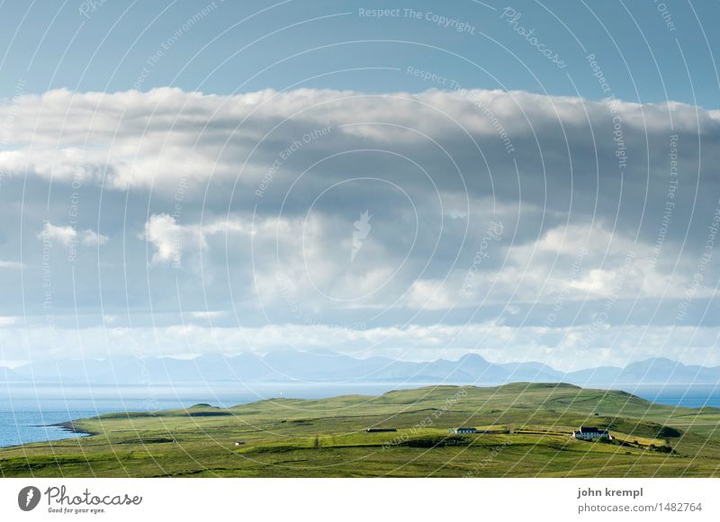 Sky about Skye Landscape Clouds Grass Hill Coast Bay North Sea Ocean Isle of Skye Scotland Detached house Happy Maritime Blue Green Contentment