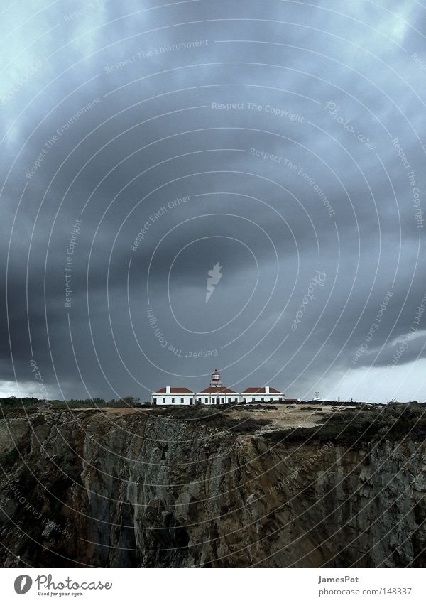 A storm is coming... Lighthouse Cliff Clouds Portugal Gale Rain Coast Thunder and lightning Sky Beach