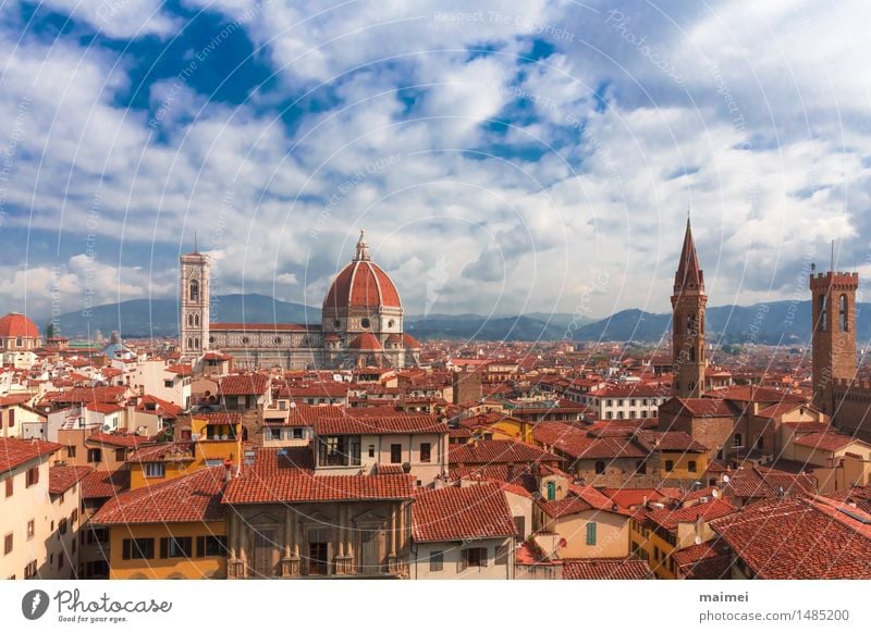 The view of the roofs of Florence with the cathedral Tourism Sightseeing City trip Town Old town Church Dome Manmade structures Building Architecture Roof