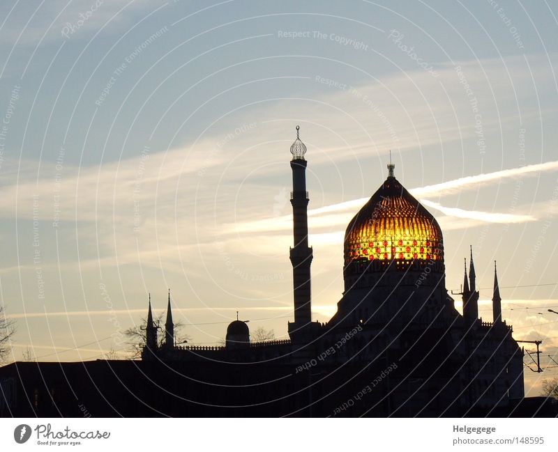 Yenidze in Dresden Mosque Islam Brand of cigarettes Office building Fairy tale 1,001 Night Turkey Domed roof Sunset Industry House of worship Hugo Zietz