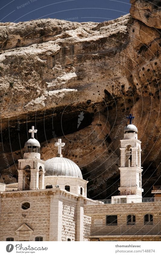 Saint Thekla monastery Monastery Maalula Syria Crucifix Church Chapel Tower Bell tower Christianity House of worship Asia Desert saint faith religion