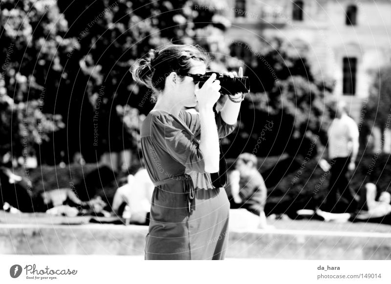 Two looks ahead Paris Pregnant Woman Park Black & white photo take a photograph Camera