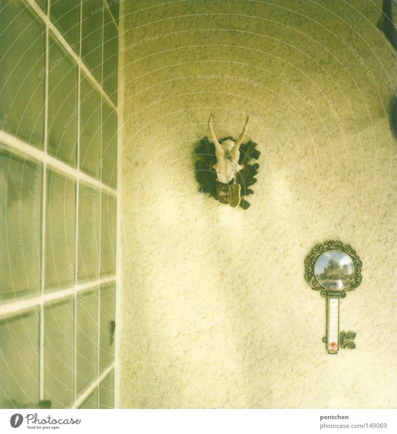 Bourgeois balcony decoration. Antlers, kitschy thermometer, glass bricks Bavaria Thermometer Petit bourgeois Balcony Summer horns Deer Death Idyll