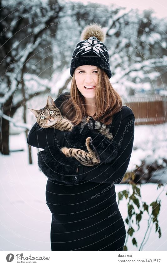 crazy cat mom Lifestyle Elegant Style Joy Harmonious Leisure and hobbies Playing Winter Snow Winter vacation Feasts & Celebrations Flirt Feminine Young woman