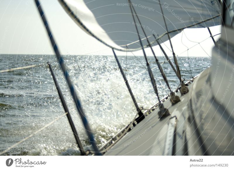 swell Far-off places Sun Ocean Aquatics Sailing Rope Water Drops of water Sky Clouds Autumn Beautiful weather Wind Sport boats Yacht Sailing ship Watercraft