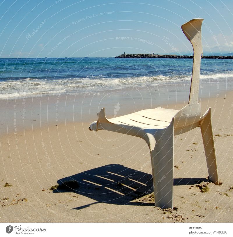 package holiday Vacation & Travel Beach Ocean Water Summer Chair Sand Waves Broken Destruction Shadow Safety Coast
