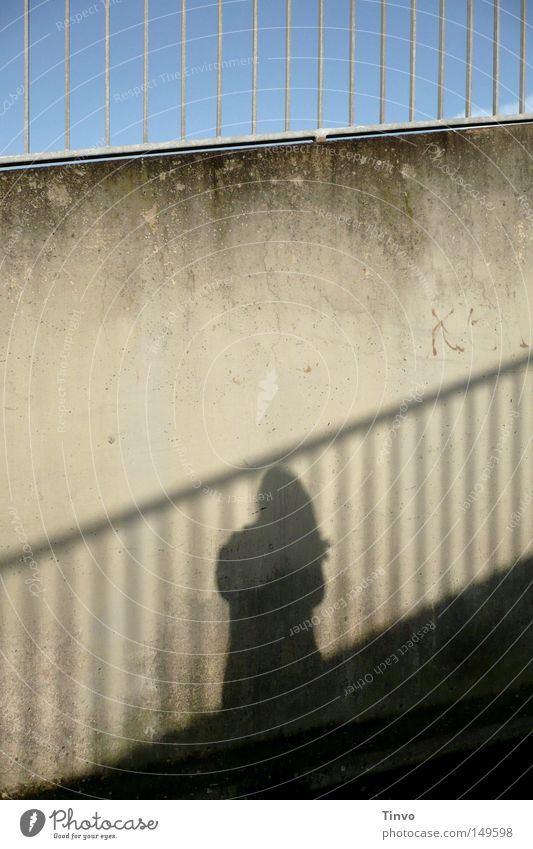 shadow on the wall Far-off places Freedom Human being Woman Adults Sky Wall (barrier) Wall (building) Concrete Line Above Under Loneliness Transience Upward
