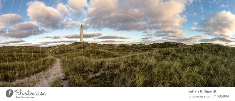 off Environment Adventure North Sea Dune Lighthouse Hope New start Lanes & trails Future Far-off places Deep Colour photo Deserted Day Twilight Panorama (View)