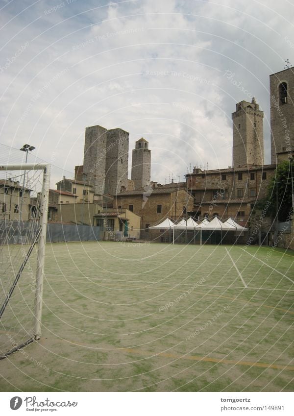 Away (from the crowds in san gimignano) Goal Football pitch Soccer Goal Tower San Gimignano Italy Tuscany Ball sports
