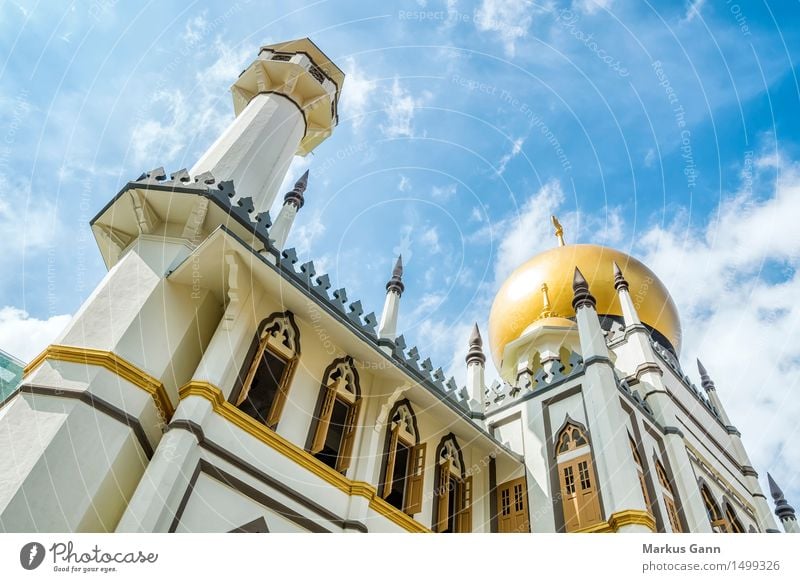 Sultan Mosque in Singapore Elegant Exotic Church Tourist Attraction Religion and faith Islam Moslem Allah Sky Blue Gold Tower Belief Arabia Colour photo