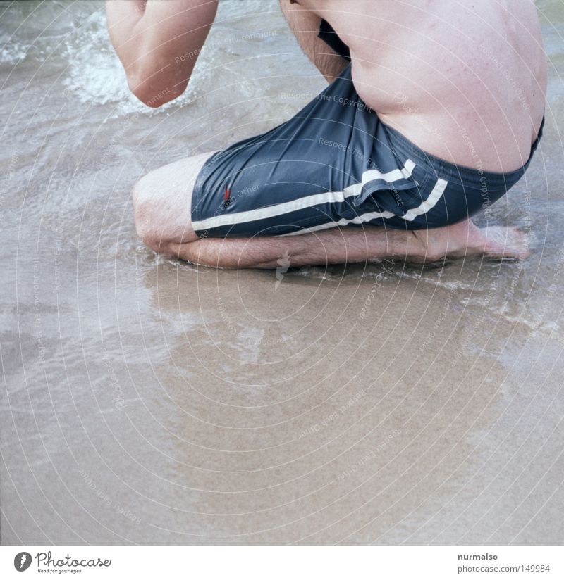 a little sea "!" Ocean Beach Baltic Sea Water Man Swimming trunks Bacon Stomach Fat Body Stripe Cure Joint Posture Back Skin Masculine Summer Refreshment Feet