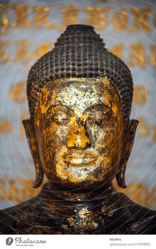 Golden buddha image in Bangkok, Thailand Happy Meditation Vacation & Travel Tourism Church Monument Metal Sit Dark Belief Religion and faith Icon Korea Buddha