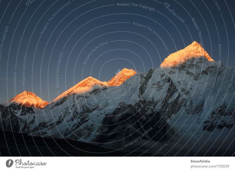 Everest and other mountains Nepal Himalayas Tracks Tracking Ice Stone Sunset Climbing Ascending To board Climber Mountain Asia Railroad tracks trekking