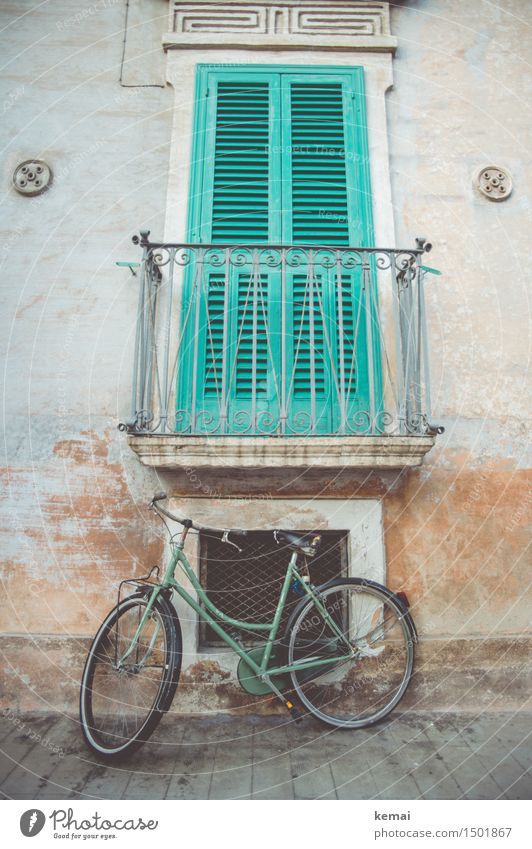 Trend colour green monopoly Apulia Italy Small Town Downtown Old town Deserted House (Residential Structure) Facade Balcony Window Transport Lanes & trails
