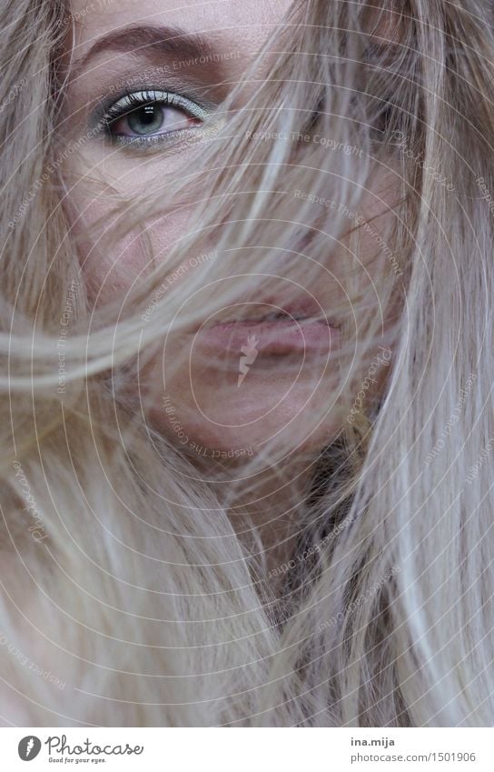 long blond hair covers the female face, only one eye is visible Human being Feminine Young woman Youth (Young adults) Woman Adults Life Eyes 1 18 - 30 years