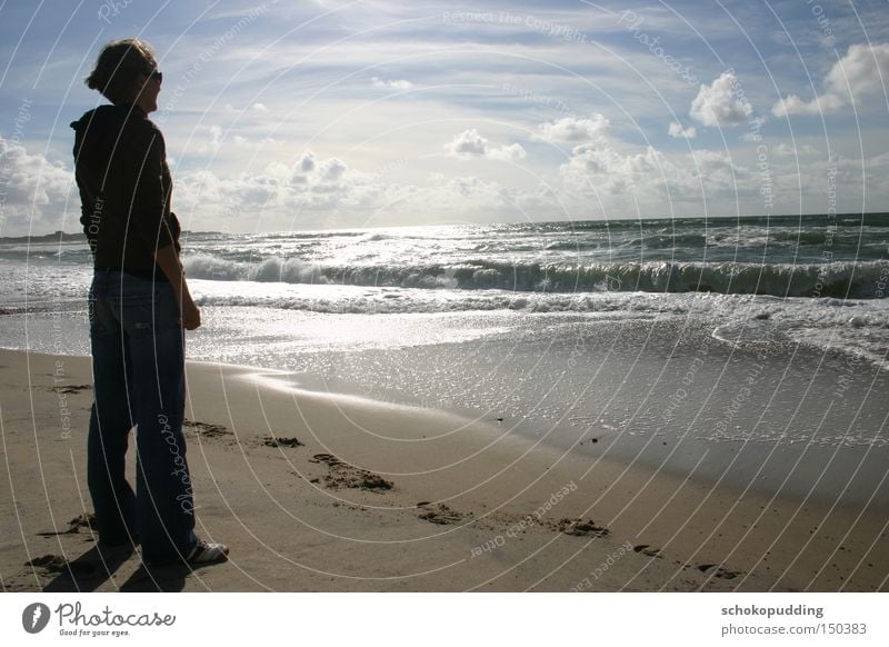 Alone with the waves Ocean Water Dream Sand Waves Sun North Sea Denmark Surf Clouds Think Beach Coast