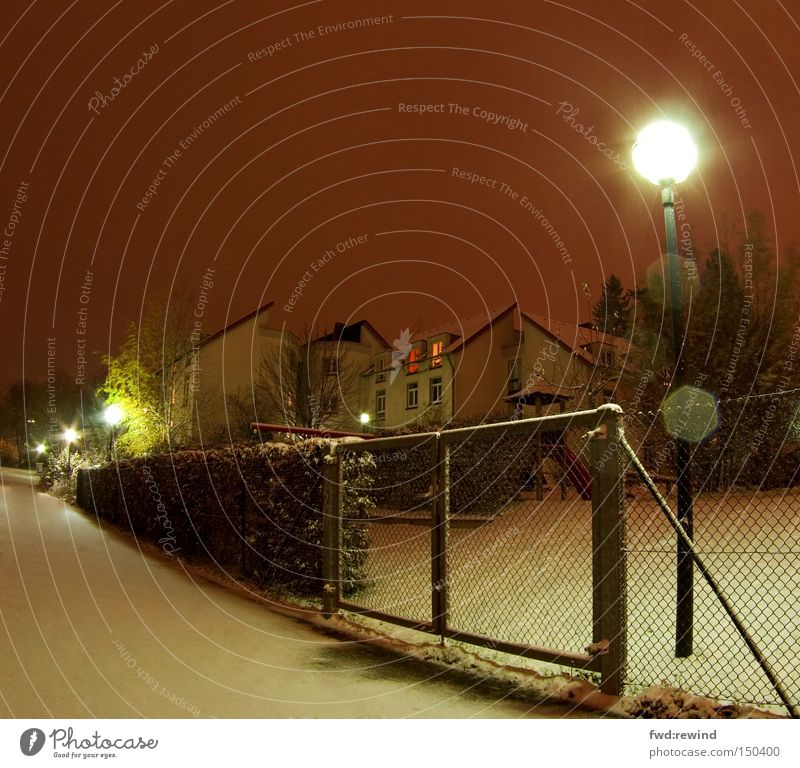 Winter on the doorstep Snow Night Aachen Light Fence Lamp Fisheye Anticipation Cold Lanes & trails Hedge Settlement Student accommodation Long exposure