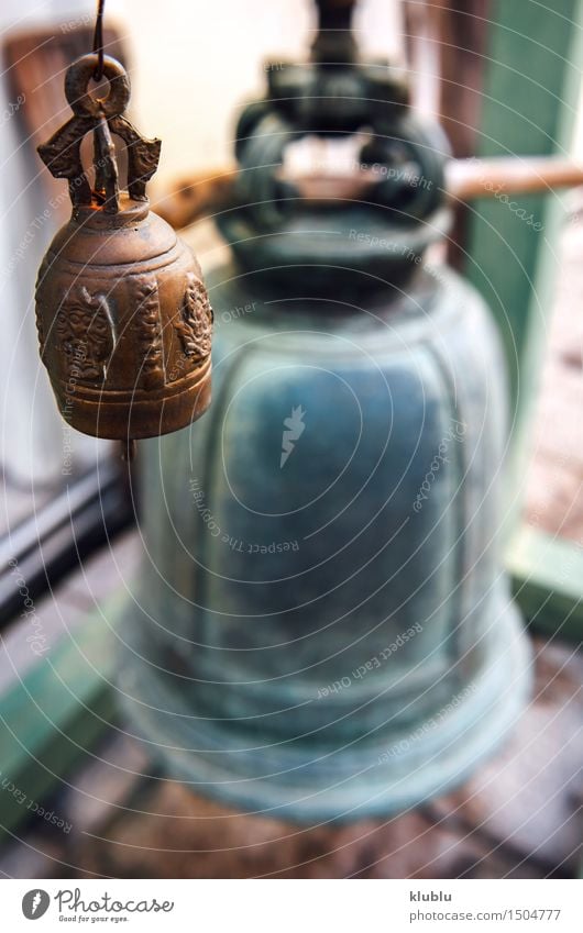 Bells in Buddhist temple Calm Decoration Places Metal Rust Old Historic Religion and faith Tradition Ancient Antique Asia asian attraction background bell Brass