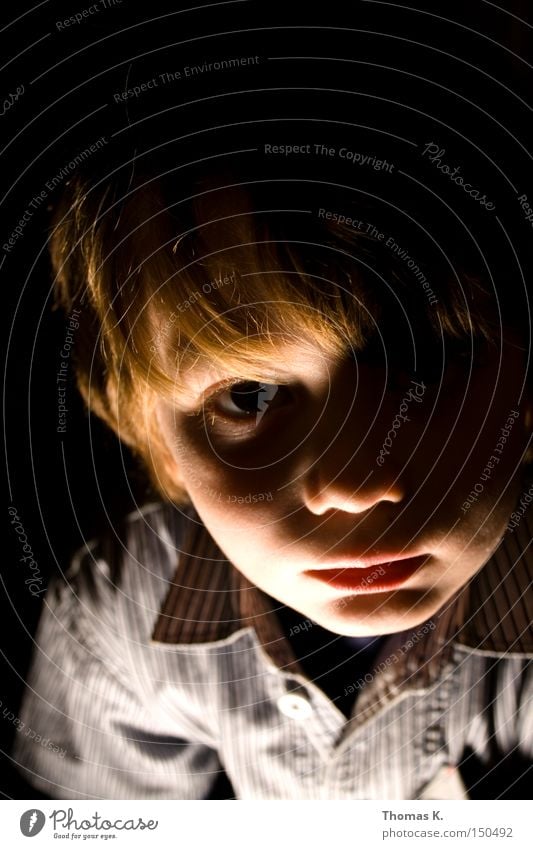 into the light Light Shadow Dark Fear Face Portrait photograph Boy (child) Child Schoolchild Creepy Loneliness Trust Panic Spooky