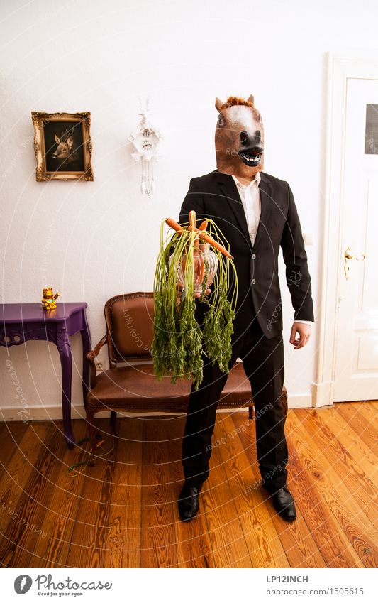 LP. HORSEMAN. XII Nutrition Living or residing Flat (apartment) Carnival Hallowe'en Masculine Man Adults 1 Human being Fashion Clothing Suit Horse Animal Wait