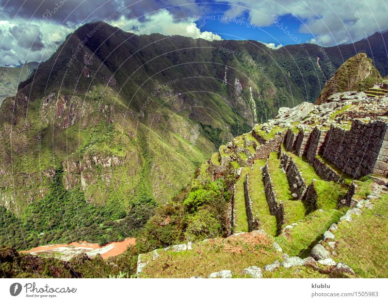 Inca city Machu Picchu (Peru) Tourism Mountain Clouds Rain Forest Town Ruin Building Terrace Lanes & trails Stone Old Discover Historic Society machu picchu