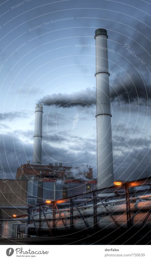 Industrial plant Berlin Industry Germany Work and employment Production Industrialization Factory Clouds Evening Night Chimney Smoke Exhaust gas HDR