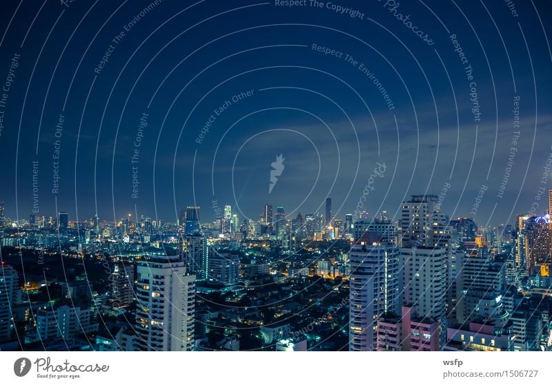 Bangkok skyline at night panorama Office Town Downtown Skyline High-rise Architecture Blue Lighting Quarter sukhumvit Bench Asia Thailand City of Angels Night