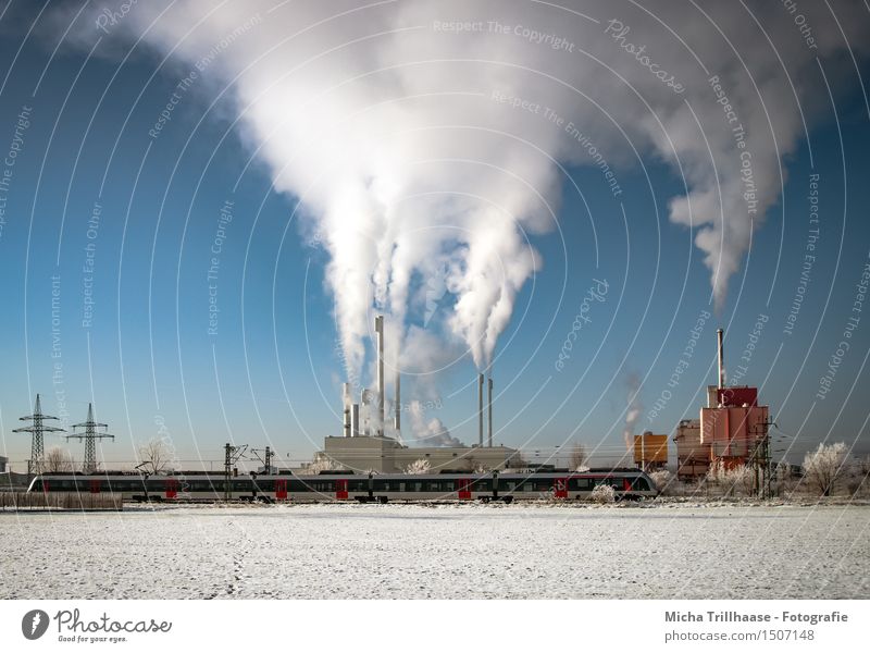 full steam Winter Industry Energy industry Company Renewable energy Architecture Environment Sky Clouds Beautiful weather Snow Industrial plant Factory