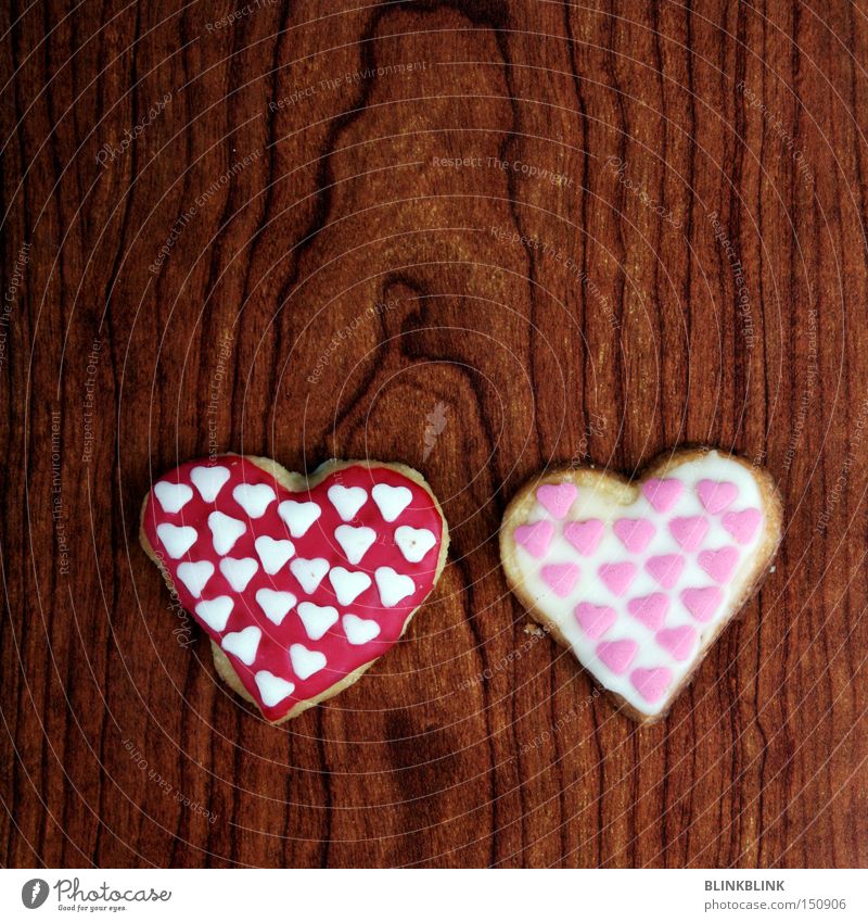 double-hearted Heart 2 Wood Wood grain Sugar Icing Crisp Sweet Delicious Baked goods Love Double exposure sugar decoration Christmas baking In pairs