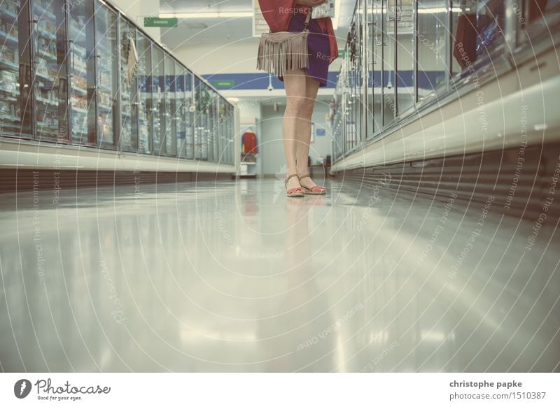 spoilt for choice Feminine Legs Feet 1 Human being Footwear High heels Select Shopping Stand Supermarket Frozen foods Selection Colour photo Subdued colour