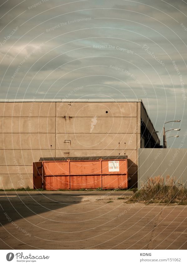 industrial geometry Container Storage Trash Industrial zone Gloomy Badlands Loneliness Orange Concrete Parking Factory Economy Emergency Past Construction site