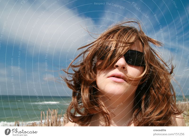 mermaids Woman Beautiful Lips Ocean Beach North Sea Clouds Waves Sunglasses Joy Hair and hairstyles