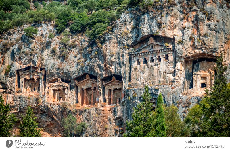 Kaunian rock tombs from Dalyan, Ortaca, Turkey Body Mountain Culture Rock Town Ruin Places Building Stone Old Historic Death Colour Society Tradition Horizontal