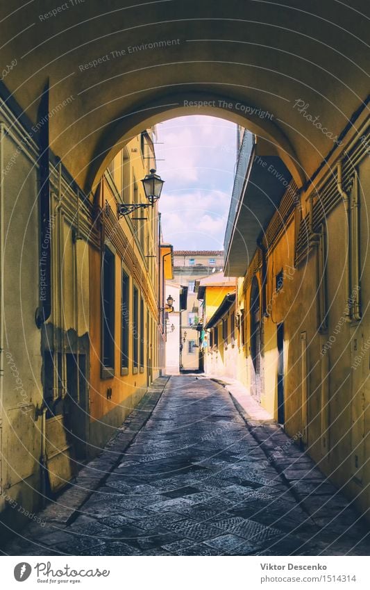 Arch on the old narrow street with yellow facades Vacation & Travel Summer House (Residential Structure) Lamp Village Small Town Building Architecture Facade