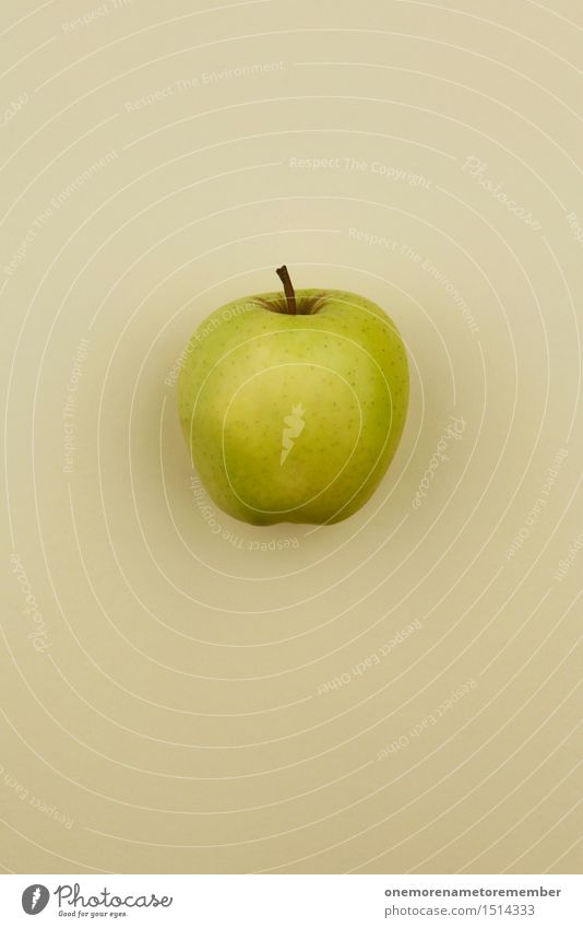 Jammy apple on beige Art Work of art Esthetic Apple Apple tree Tree of knowledge Apple harvest Apple skin Vitamin-rich Vitamin C Green Colour photo